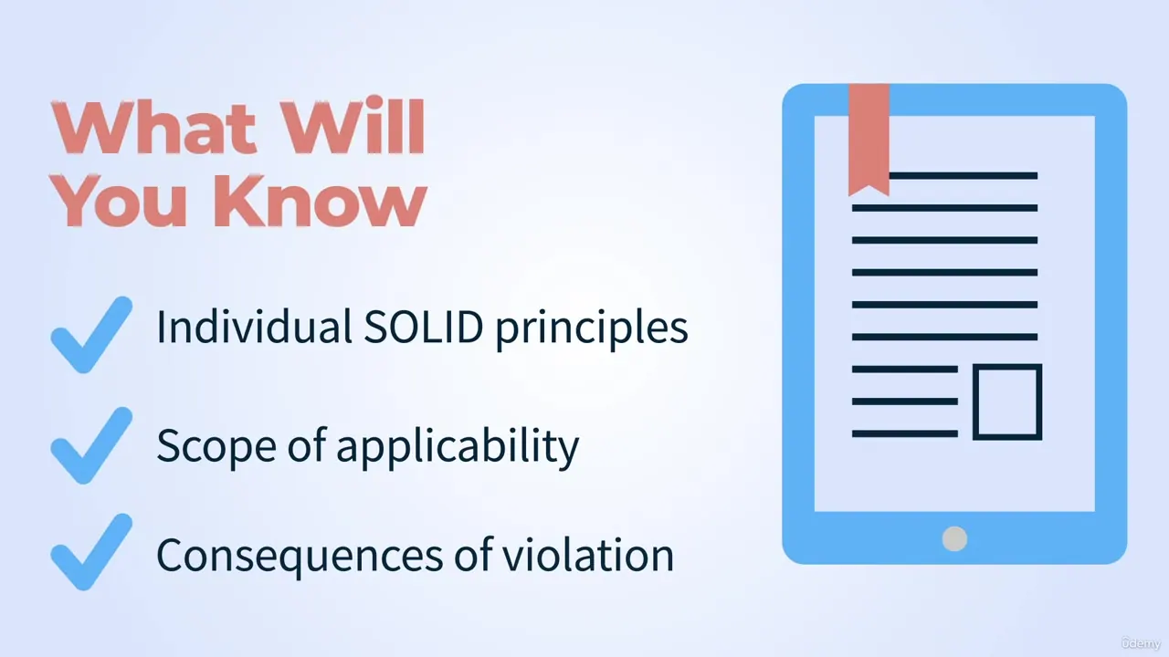 Slide titled What Will You Know lists three checkmarked outcomes beside a tablet icon showing a document.