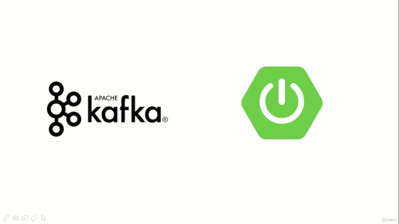 White background showing the black Apache Kafka logo on the left and a green hexagonal icon with a white power symbol on the right.
